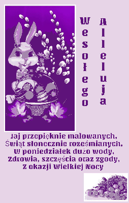Fioletowa kartka z życzeniami Wesołego Alleluja